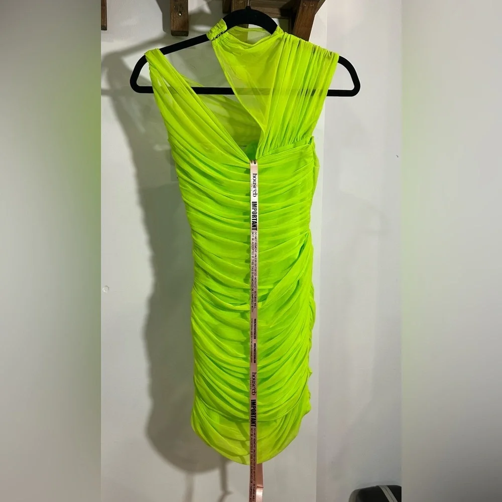 NWT House of CB Adrie Neon Green Gathered Mini Dress Small - Picture 12 of 16